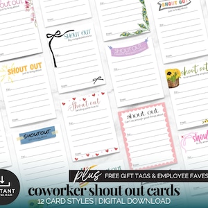 Team Shout Out Cards Staff Kudos Cards Printable Employee Appreciation Cards Compliment Cards for Colleagues Employee Recognition Board
