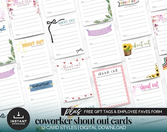 Team Shout Out Cards Staff Kudos Cards Printable Employee Appreciation Cards Compliment Cards for Colleagues Employee Recognition Board