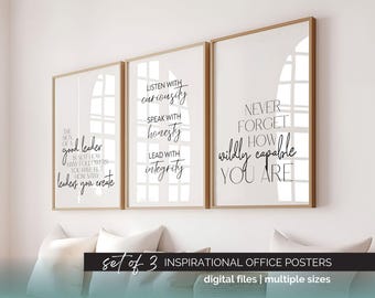 Motivational Leadership Quote Wall Art for Womens Office Desk Decor - Digital Download, Set of 3