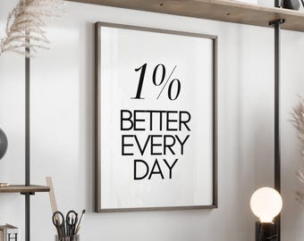 Motivational Entrepreneur Poster 1% Better Digital Print Inspirational Quote Wall Art Professional HR Office Decor Growth Mindset Posters