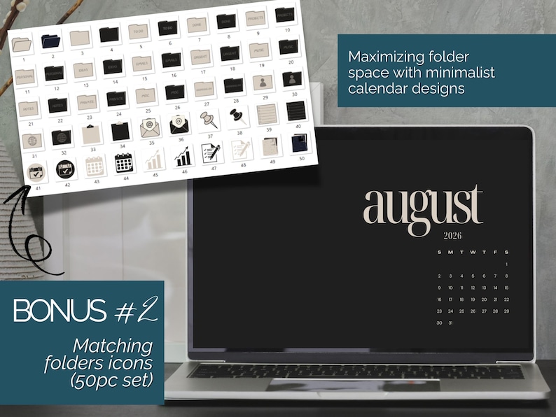 Desktop Wallpaper And Icon Pack 2026 Monthly Calendar Digital Desktop Wallpaper Editable Desktop Organizers Laptop Wallpaper for Mac Windows image 6