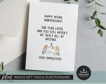 Happy Work Anniversary Card Sarcastic Office Humor Employee Anniversary Gift Funny Coworker Card Colleague Appreciation Snarky Work Gift