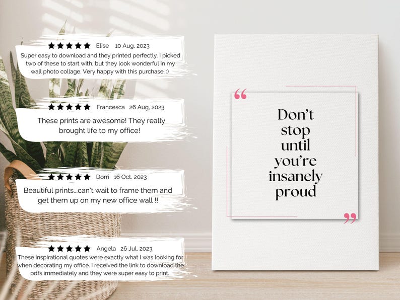 Pink Office Decor Set of 3 Motivational Print Pink Wall Art Quotes ...