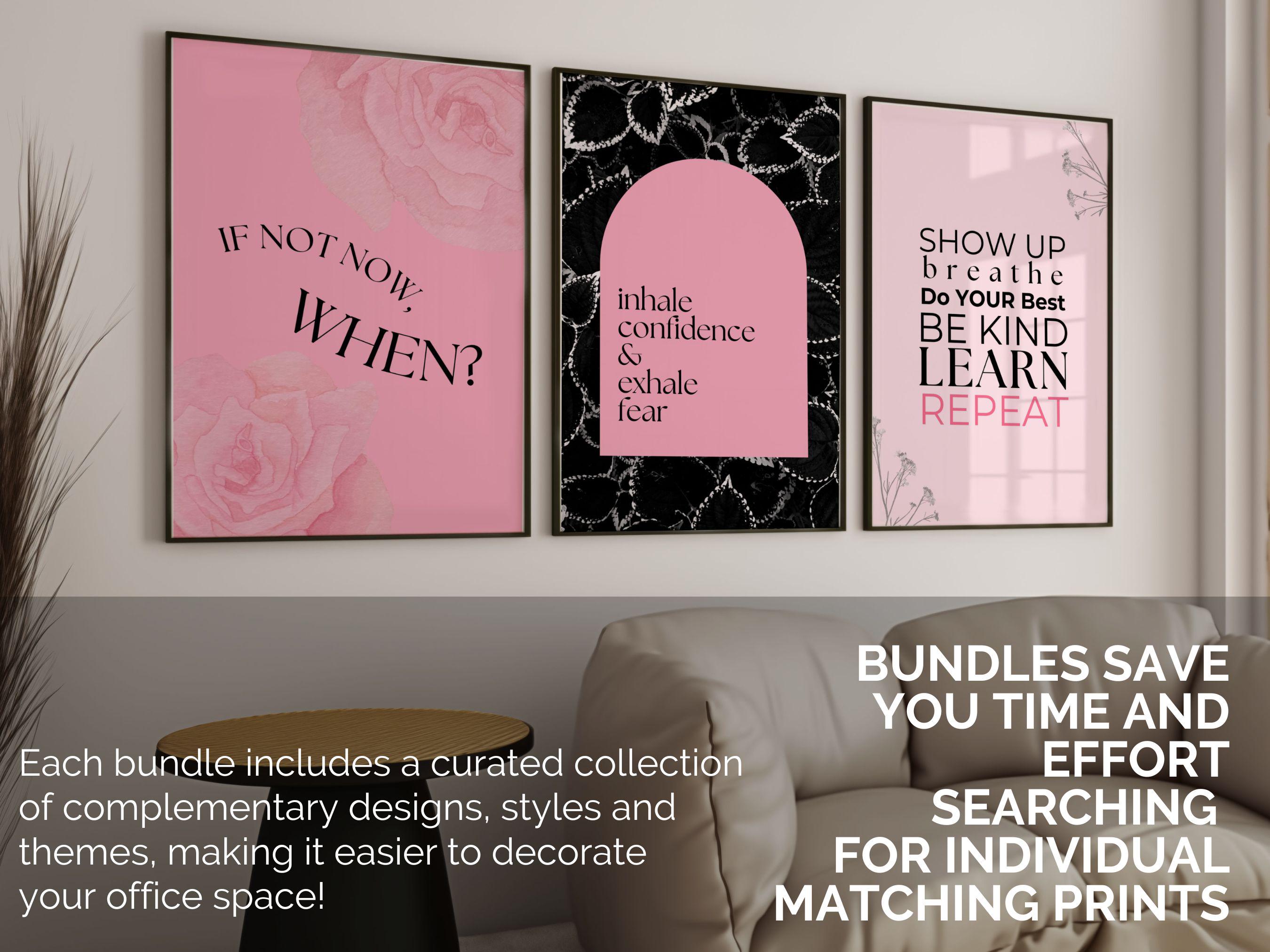 Pink Gallery Wall Prints Motivational Quotes for 