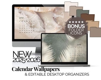Desktop Wallpaper Neutral Aesthetic 2026 Monthly Calendar Wallpaper for Laptop Minimalist Screen Organizer Macbook or Windows Backgrounds