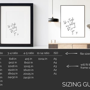 May include: A sizing guide for printable wall art featuring the quote "Life is tough, my darling, but so are you." The guide shows different aspect ratios and standard paper sizes in inches.