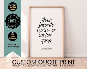 Personalized Quote Print Custom Lyric Poster Custom Quote Typography Print Poem Print Cute Anniversary Gift Personalized Printable Wall Art
