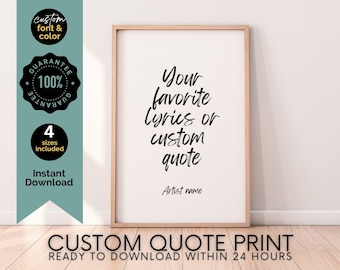 Personalized Gift Ideas, Custom Lyric Poster, Custom Quote Print, Poem Print Custom, Galentines Day Gift, One Year Paper Anniversary Gift