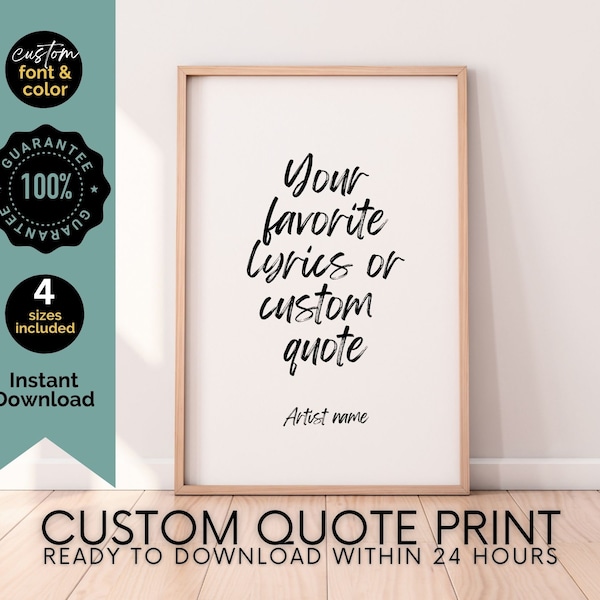 Personalized Gift Ideas, Custom Lyric Poster, Custom Quote Print, Poem Print Custom, Galentines Day Gift, One Year Paper Anniversary Gift