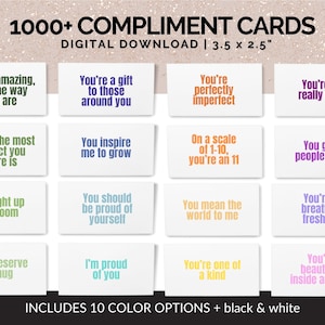 Carte di complimento stampabili, Note di incoraggiamento per adulti, Mini carte di positività, Carte di nota di apprezzamento, Carte con parole di incoraggiamento