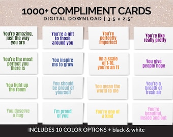 Cartes de compliments à imprimer, mots d'encouragement pour adultes, mini-cartes de positivité, cartes de remerciements, cartes de mots d'encouragement