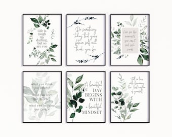 Inspirational Wall Art Office Decor Women Quotes About Life Gallery Wall Set of 6 Prints Botanical Art Print Inspirational Printable Quotes
