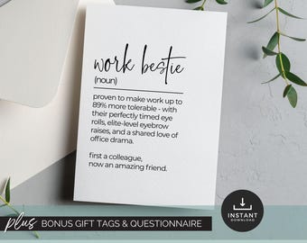 Tarjeta de definición divertida de mejor amiga del trabajo Tarjeta de agradecimiento para un compañero de trabajo Tarjeta de agradecimiento Tarjeta de regalo de despedida de un colega Tarjeta de despedida de mejor amiga