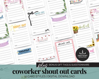 Team Shout Out Cards Staff Kudos Cards Printable Employee Appreciation Cards Compliment Cards for Colleagues Employee Recognition Board