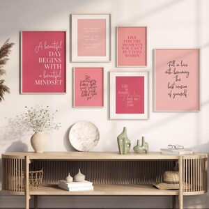 Inspirational Wall Art Women Pink Office Desk Decor Quotes About Life Gallery Wall Set Blush Pink Wall Art Pink Home Office Decor Feminine image 2