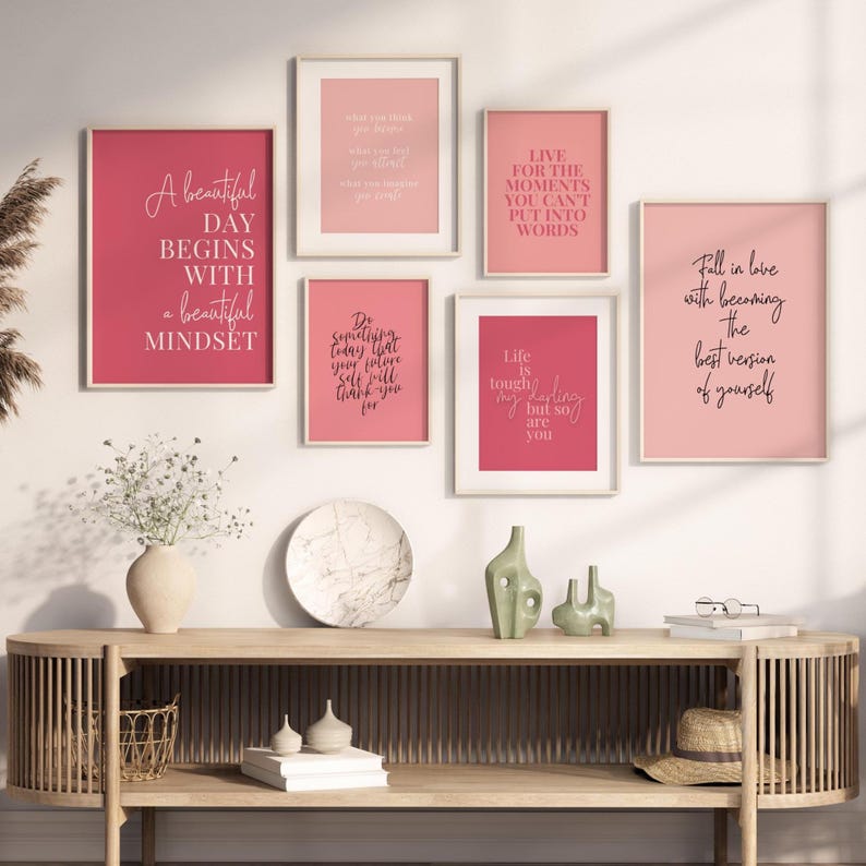 Inspirational Wall Art Women Pink Office Desk Decor Quotes About Life Gallery Wall Set Blush Pink Wall Art Pink Home Office Decor Feminine image 2