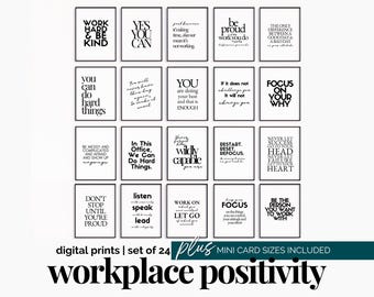Inspirerende bundel met kantoorcitaten, positiviteitcitaten op de werkplek galerijmuur, afdrukbare motiverende muurkunst voor professioneel kantoordecor