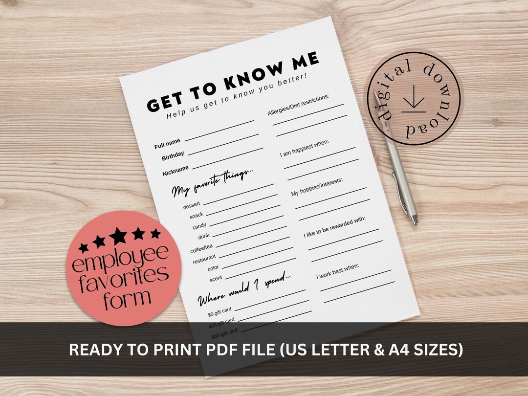 New Employee Questionnaire Office Icebreaker Etsy