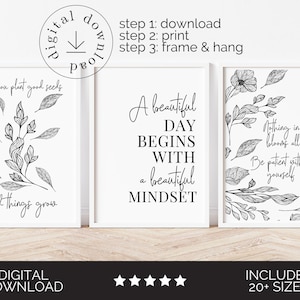 Floral Office Wall Art Set of 6 Motivational Print Growth Mindset Quote ...