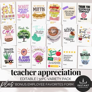 Etiquetas de agradecimiento para maestros Caja de regalo para el último día de clases Tarjetas de regalo de fin de año para maestros Imprimibles Agradecimiento al personal Dulces de agradecimiento para maestros