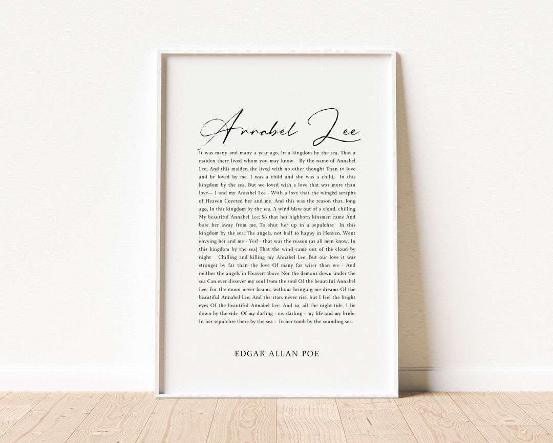 Annabel Lee Poem Print by Edgar Allan Poe, Poetry Art Print, Book Lover