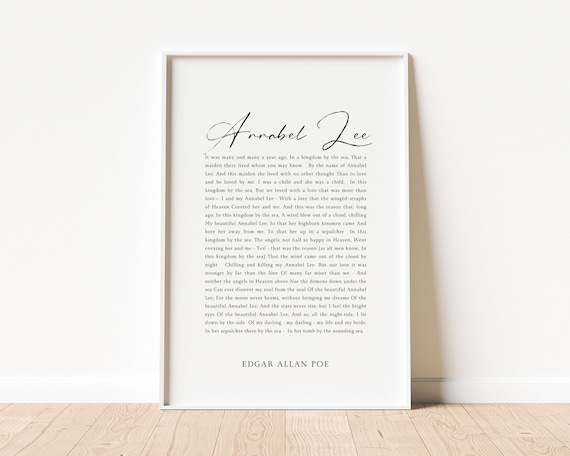 Annabel Lee Poem Print by Edgar Allan Poe, Poetry Art Print, Book Lover Gifts For Women, Minimalist Literary Quote Print, Literature Poster