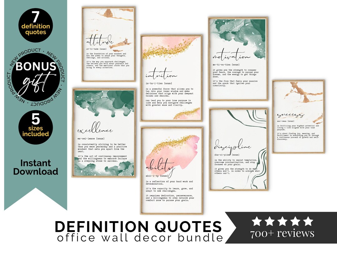 Rose Gold Office Wall Decor Bundle Pink Office Wall Art Set Etsy