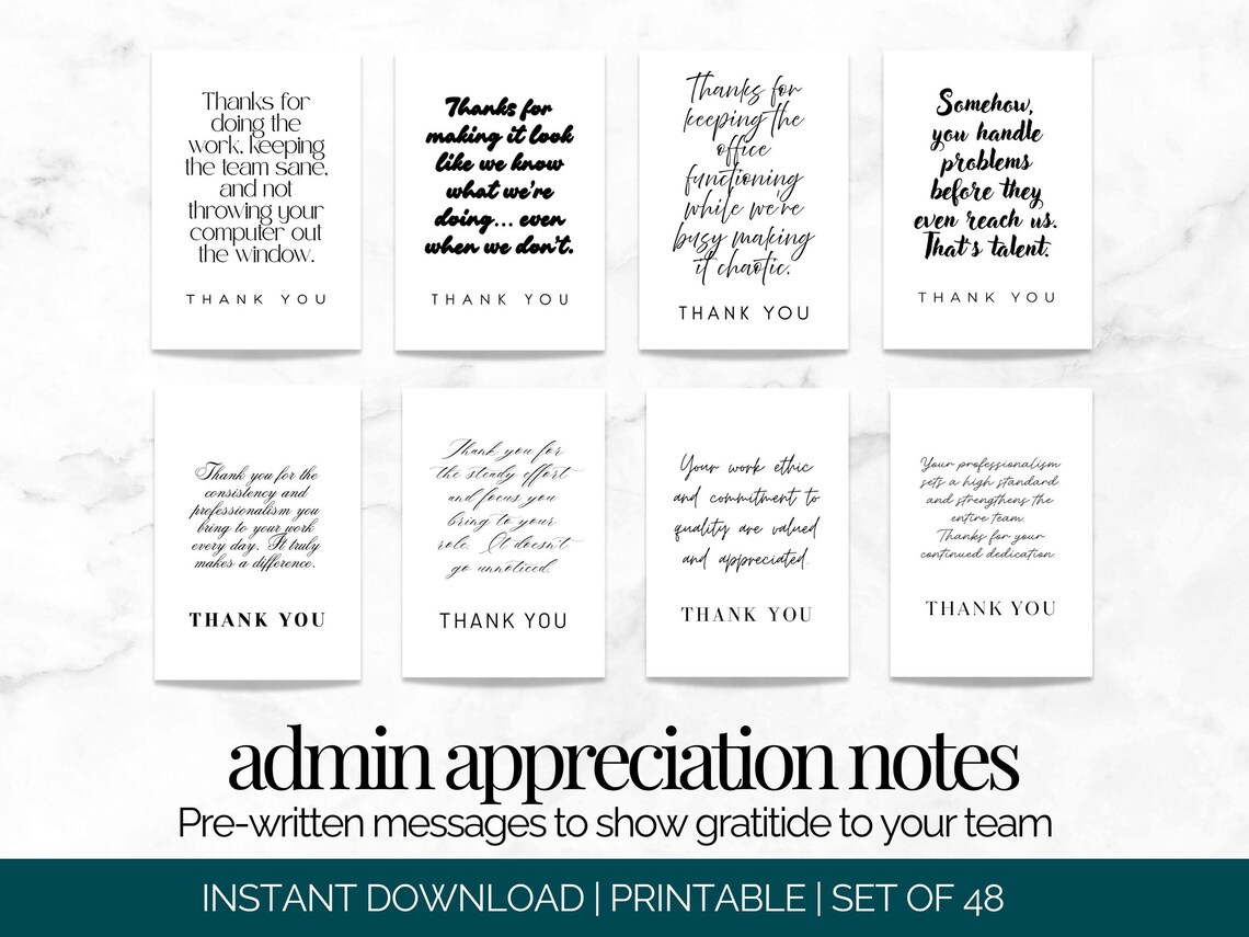 Printable Appreciation Note Cards for Employee Gratitude ...