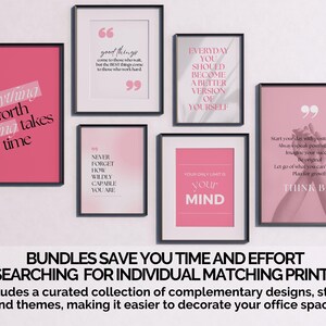 Hot Pink Wall Art Print Set of 6 Feminine Office Wall Decor Pink ...