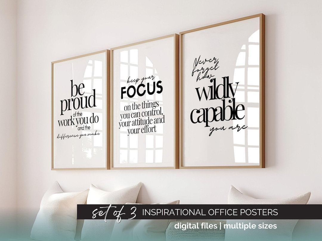 Motivational Wall Art Digital Print Set of 3, Inspirational Quote Posters for Women Office