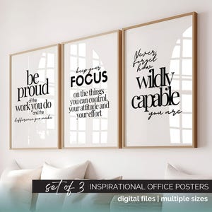 Motivational Wall Art Digital Print Set of 3, Inspirational Quote Posters for Women Office Decor, Uplifting Work Quote Prints, Mindset Art