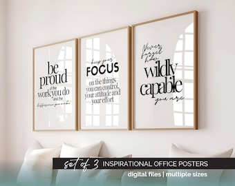 Motivational Wall Art Digital Print Set of 3, Inspirational Quote Posters for Women Office Decor, Uplifting Work Quote Prints, Mindset Art
