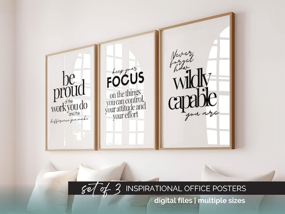Motivational Wall Art Digital Print Set of 3, Inspirational Quote Posters for Women Office Decor, Uplifting Work Quote Prints, Mindset Art