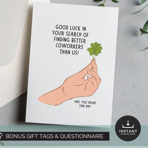 Nouvelle carte de travail Carte imprimable drôle de bonne chance avec un collègue Cadeau de départ d'un employé Carte sarcastique d'arrêt de travail pour le travail Carte d'adieu meilleur collègue