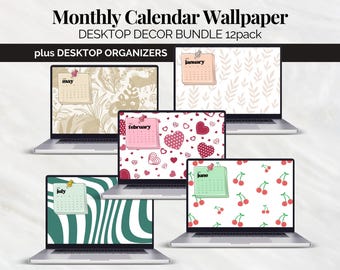 Digital Wallpaper Desktop Calendar 2026, Colorful 12 Month Calendar, Cute Digital Wallpaper, Desk Accessories, Desktop Art, Screen Wallpaper