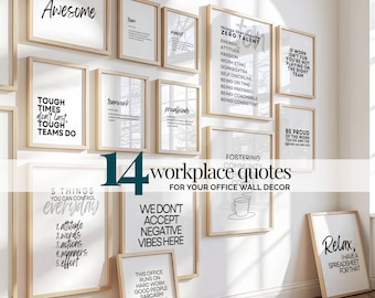 Pacchetto di stampe motivazionali per la parete della galleria dell'ufficio, poster per ufficio scaricabili, citazioni stampabili sul lavoro di squadra per il posto di lavoro, opere d'arte incoraggianti per la sala pausa.