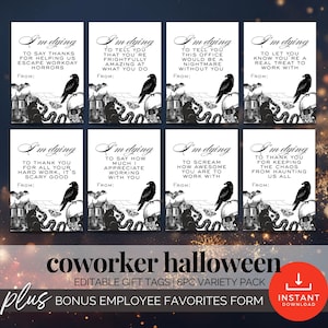 Office Staff Thank You Gift Tag Editable Halloween Treat Bag Tags for Coworker Appreciation Card Colleague Gifts Funny Halloween Party Favor