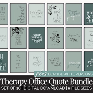 Mental Health Quote Prints for Therapist Office, Green Therapy Wall Decor Bundle, Mental Health Digital Downloads, Counselor Wall Art Set