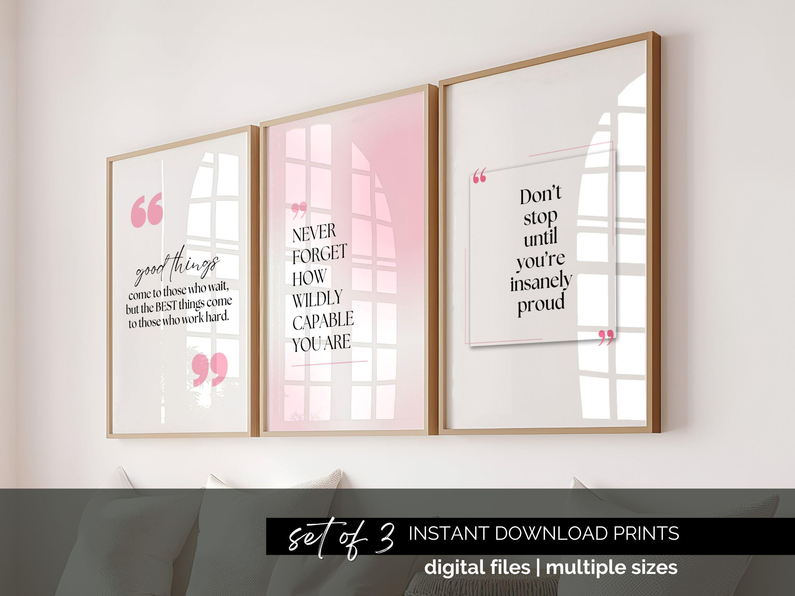 Pink Office Decor Set of 3 Motivational Print Pink Wall Art Quotes ...