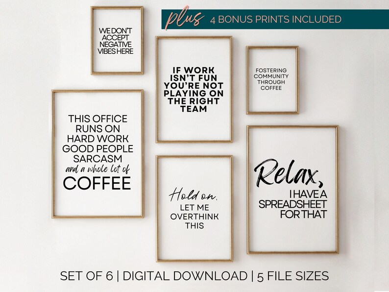Funny Office Decor Printables, Office Humor Poster Set, Inspirational Breakroom Wall Art, Workplace Poster with Fun Team Quotes image 2