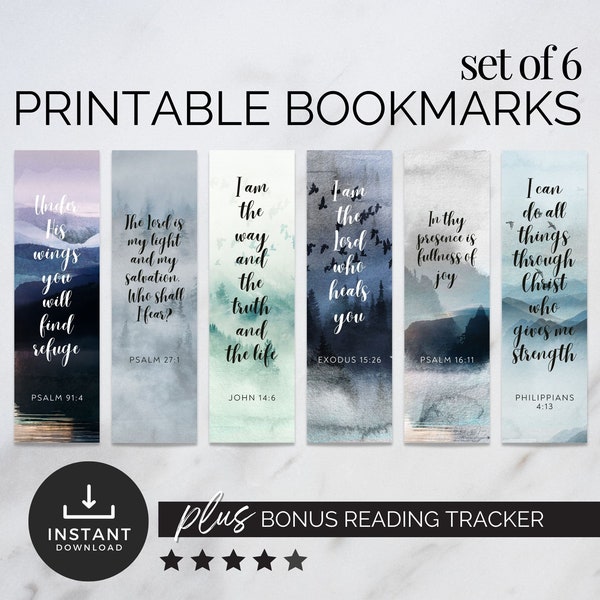 Printable Watercolor Bookmarks for Women Christian Nature Bookmark with Scripture Quote Bookmark Bible Verse Bookmark Christian Woman Gift