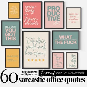 Colorful Office Wall Art Funny Office Print Bundle Sarcastic Workplace Posters Fun Motivational Quotes for Work Green and Pink Pastel Prints