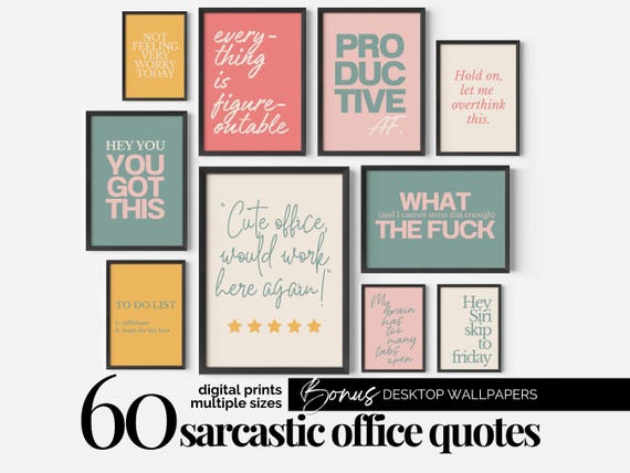 Colorful Office Wall Art Funny Office Print Bundle Sarcastic Workplace Posters Fun Motivational Quotes for Work Dopamine Wall Art Prints