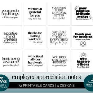 従業員への感謝状、印刷可能なミニ同僚へのサンキューカード、チームへのエールカード、デジタル励ましの言葉カードセット