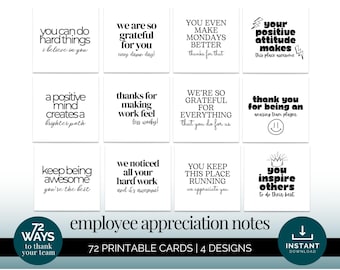 従業員への感謝状、印刷可能なミニ同僚へのサンキューカード、チームへのエールカード、デジタル励ましの言葉カードセット