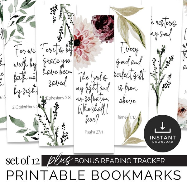 Printable Christian Bookmark Set of Bible Verse Bookmarks Digital Download Scripture Bookmark Gift for Christian Women Faith Bookmark Floral