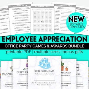 Staff Appreciation Printable Bundle, Funny Employee Award Certificates, Work Party Icebreaker Games, Fun Workplace Team Building Activities