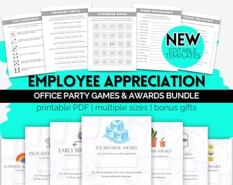 Staff Appreciation Printable Bundle, Funny Employee Award Certificates, Work Party Icebreaker Games, Fun Workplace Team Building Activities