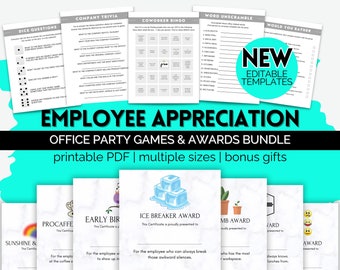 Staff Appreciation Printable Bundle, Funny Employee Award Certificates, Work Party Icebreaker Games, Fun Workplace Team Building Activities