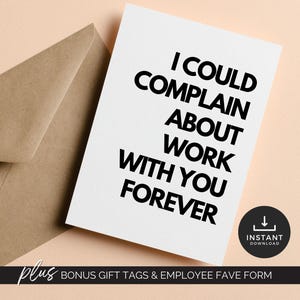 Citation sarcastique sur un travail, carte téléchargeable pour collègue, cadeau pour un ami de bureau, carte de remerciement pour meilleur ami du travail, note de remerciement pour un collègue